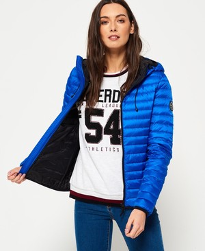 Superdry Core Down Hooded Női Kabát Kék | OXAGJ5461